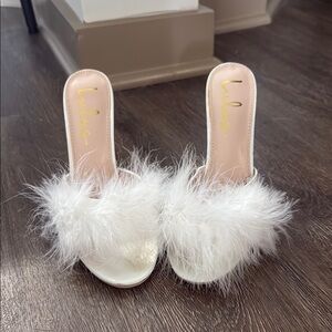 Lulu's White Feathered Heels
